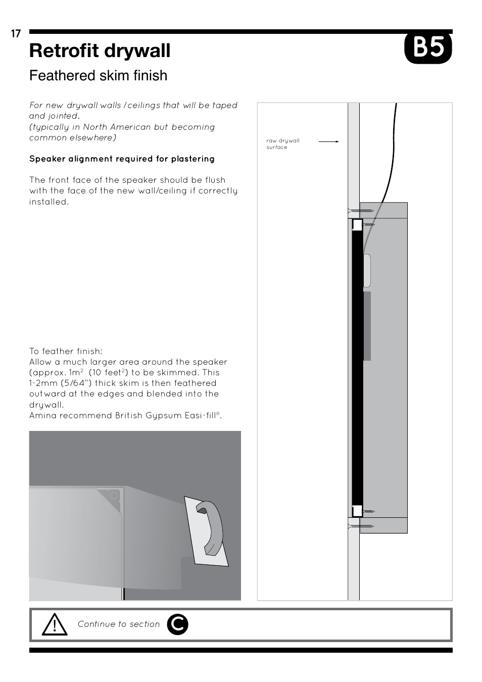 Retrofit / pre-skimmed surfaces, Retrofit drywall, Feathered skim finish | Amina AIW750i User Manual | Page 21 / 36