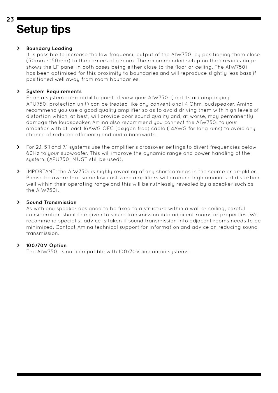 Setup tips | Amina AIW750i User Manual | Page 27 / 36