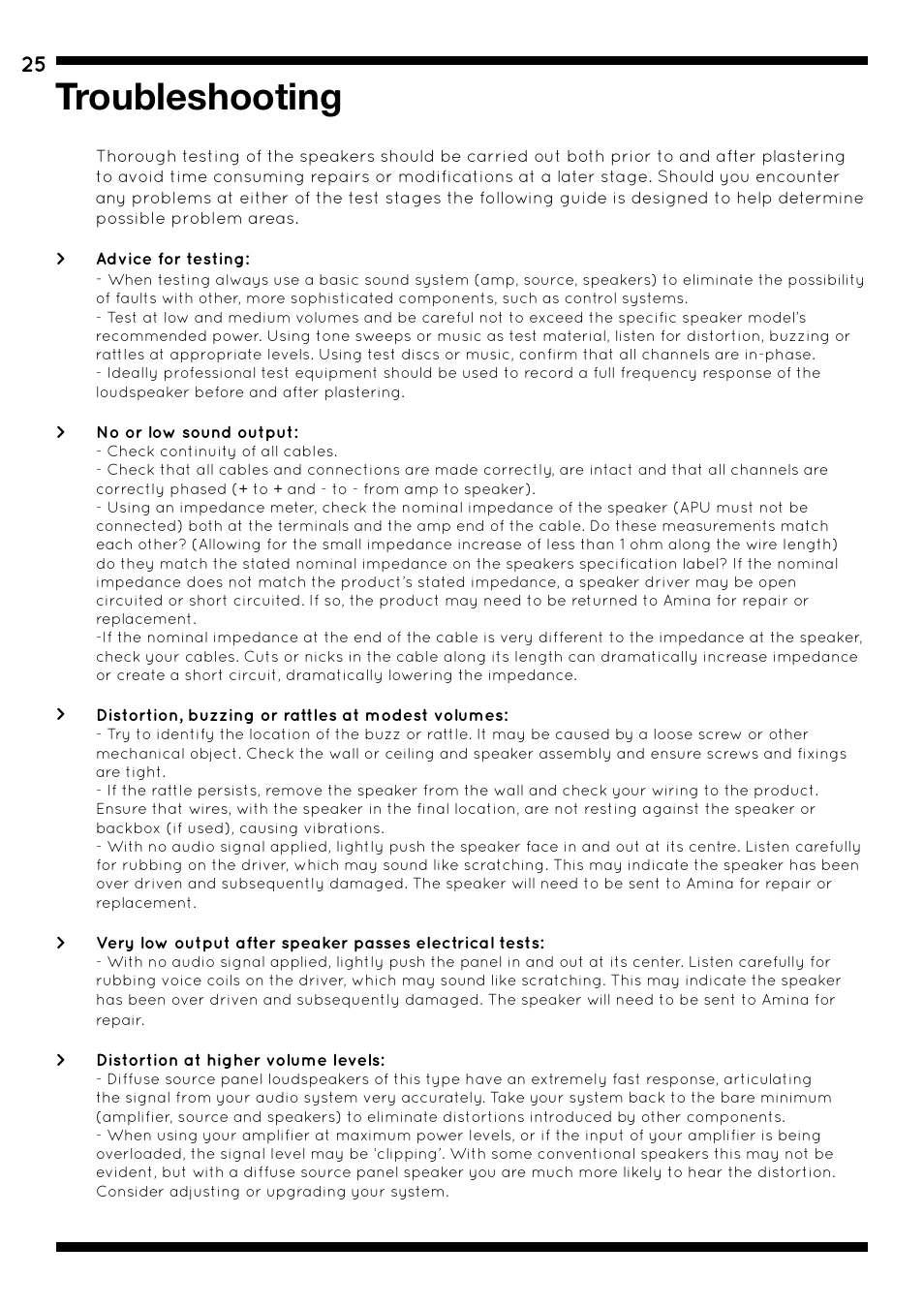 Troubleshooting | Amina AIW750i User Manual | Page 29 / 36