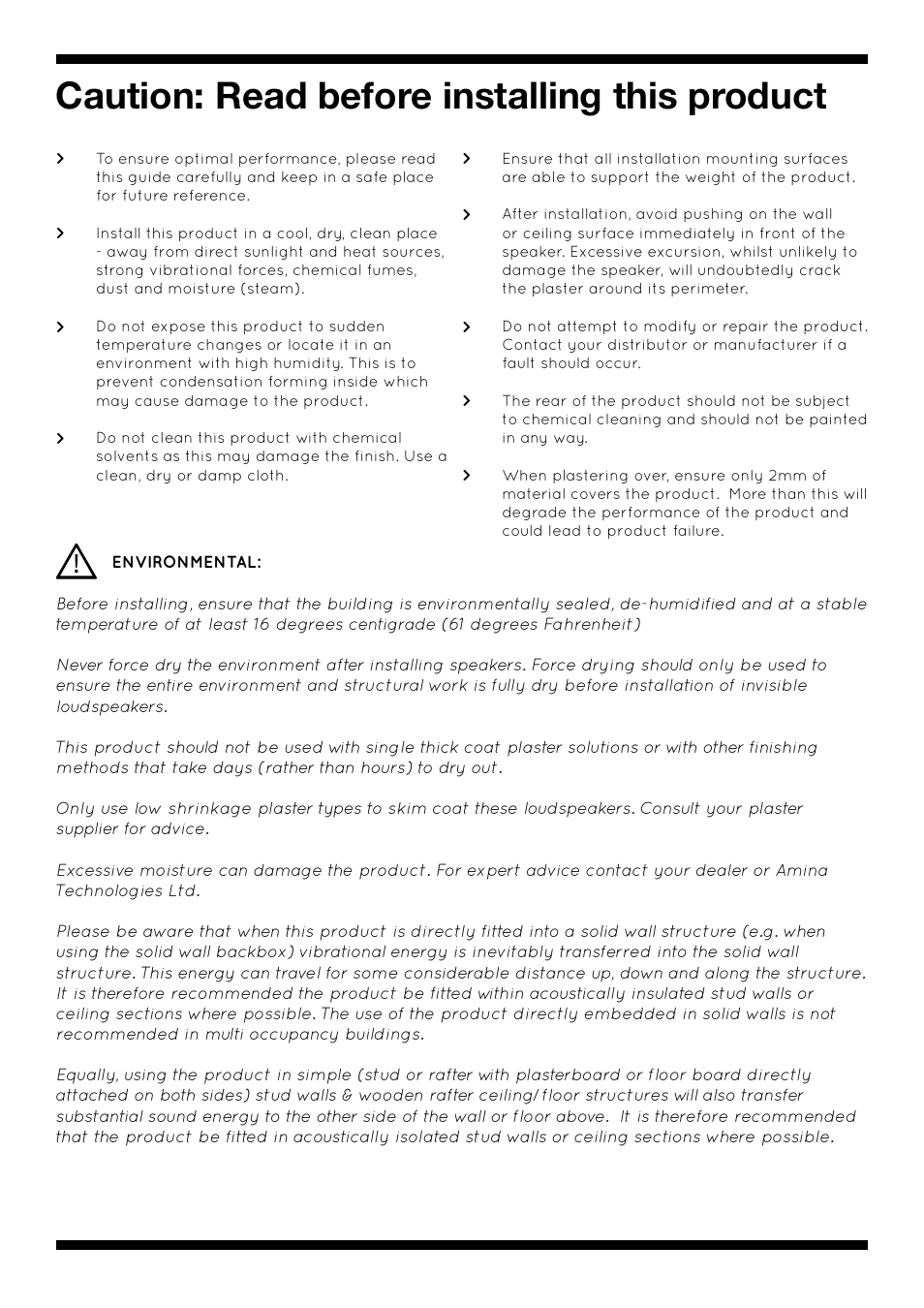 Caution: read before installing this product | Amina AIW750i User Manual | Page 3 / 36