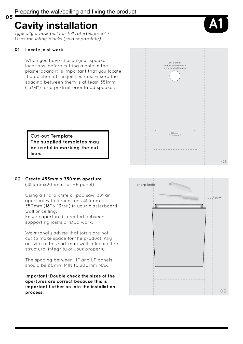Cavity installation, Preparing the wall/ceiling and fixing the product | Amina AIW750i User Manual | Page 9 / 36