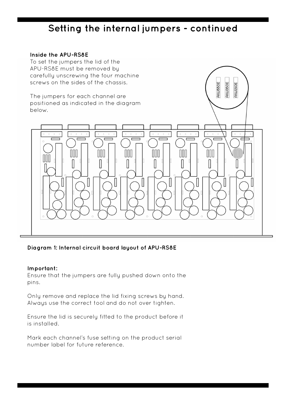 Setting the internal jumpers - continued | Amina APU-RS8E User Manual | Page 3 / 7