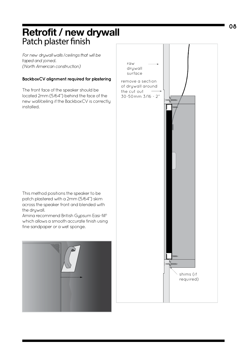 Retrofit / new drywall, Patch plaster finish | Amina BackboxCV345 V1.2 User Manual | Page 11 / 16