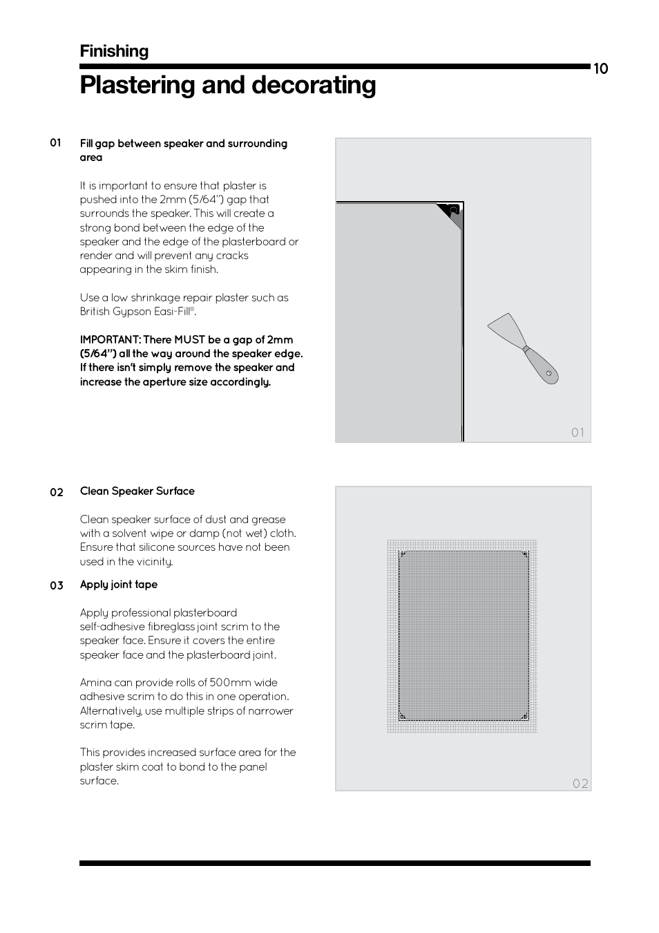 Plastering and decorating, Finishing | Amina BackboxCV345 V1.2 User Manual | Page 13 / 16