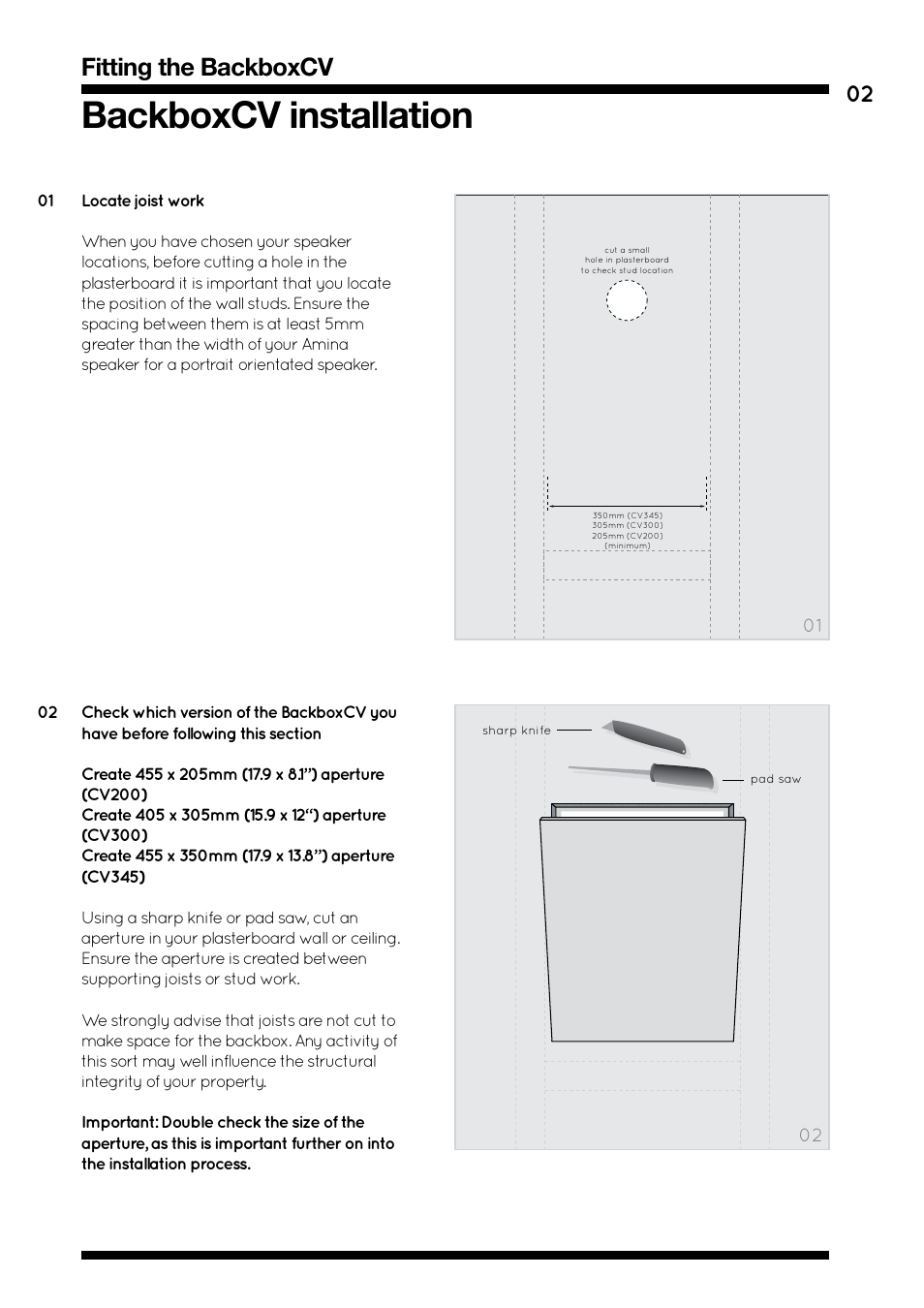 Backboxcv installation, Fitting the backboxcv | Amina BackboxCV345 V1.2 User Manual | Page 5 / 16