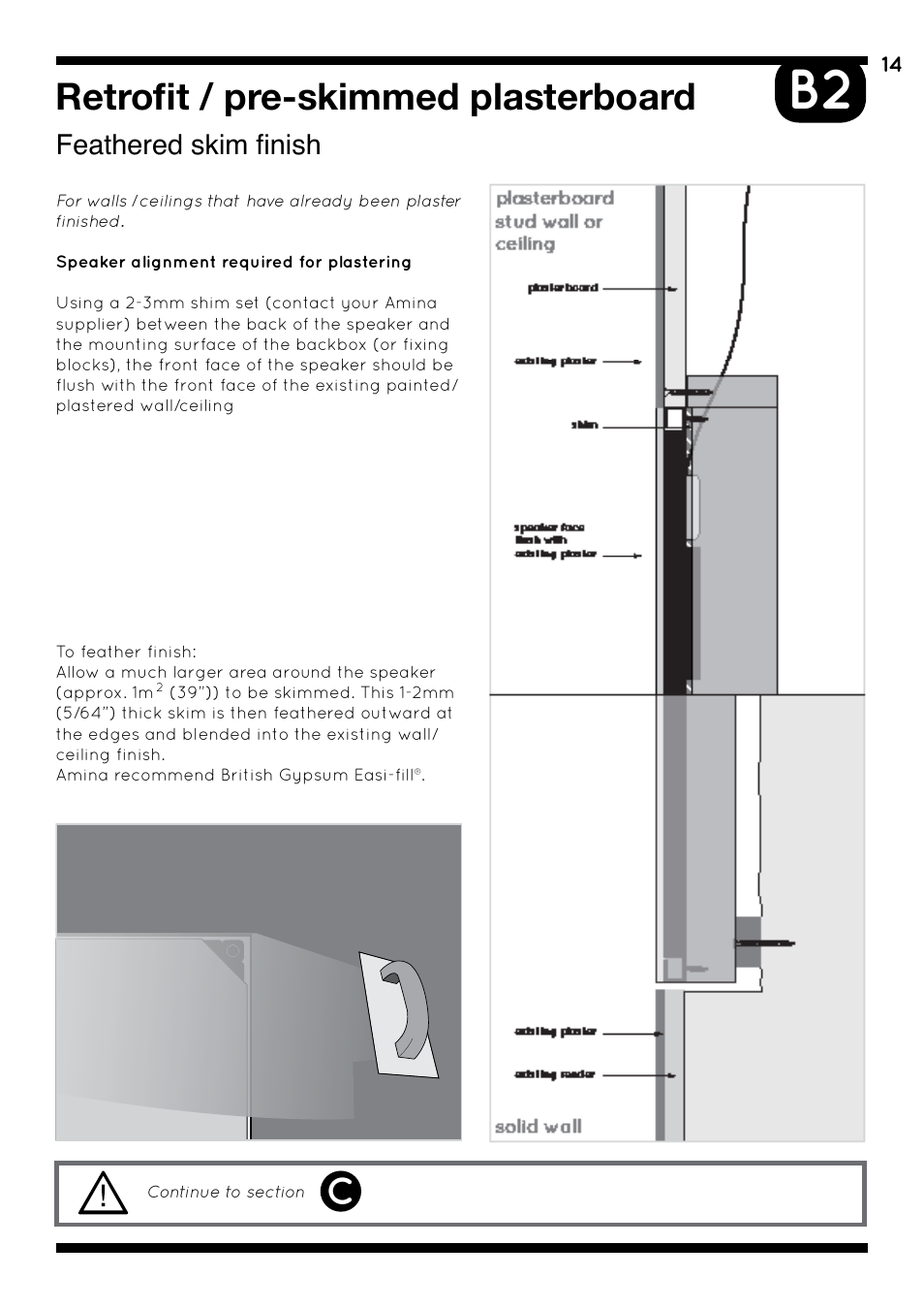 Retrofit / new drywall, Feathered skim finish, Retrofit / pre-skimmed plasterboard | Amina iQ Developer Series User Manual | Page 17 / 32