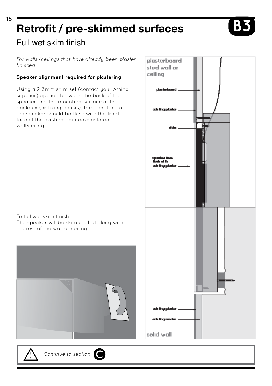 Retrofit / new drywall, Feathered skim finish, Retrofit / pre-skimmed surfaces | Amina iQ Developer Series User Manual | Page 18 / 32