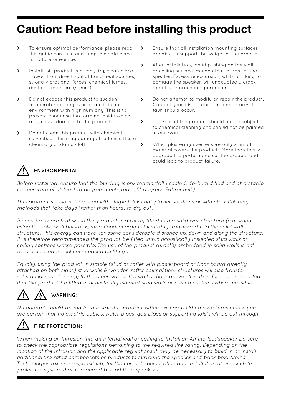 Caution: read before installing this product | Amina iQ Developer Series User Manual | Page 2 / 32