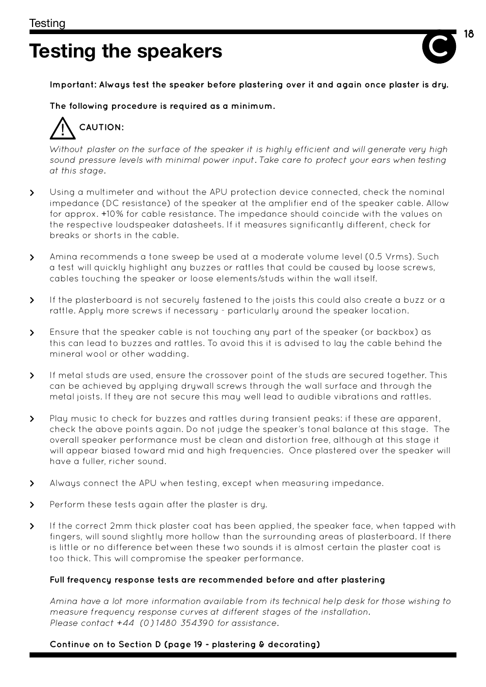 Testing the speakers | Amina iQ Developer Series User Manual | Page 21 / 32