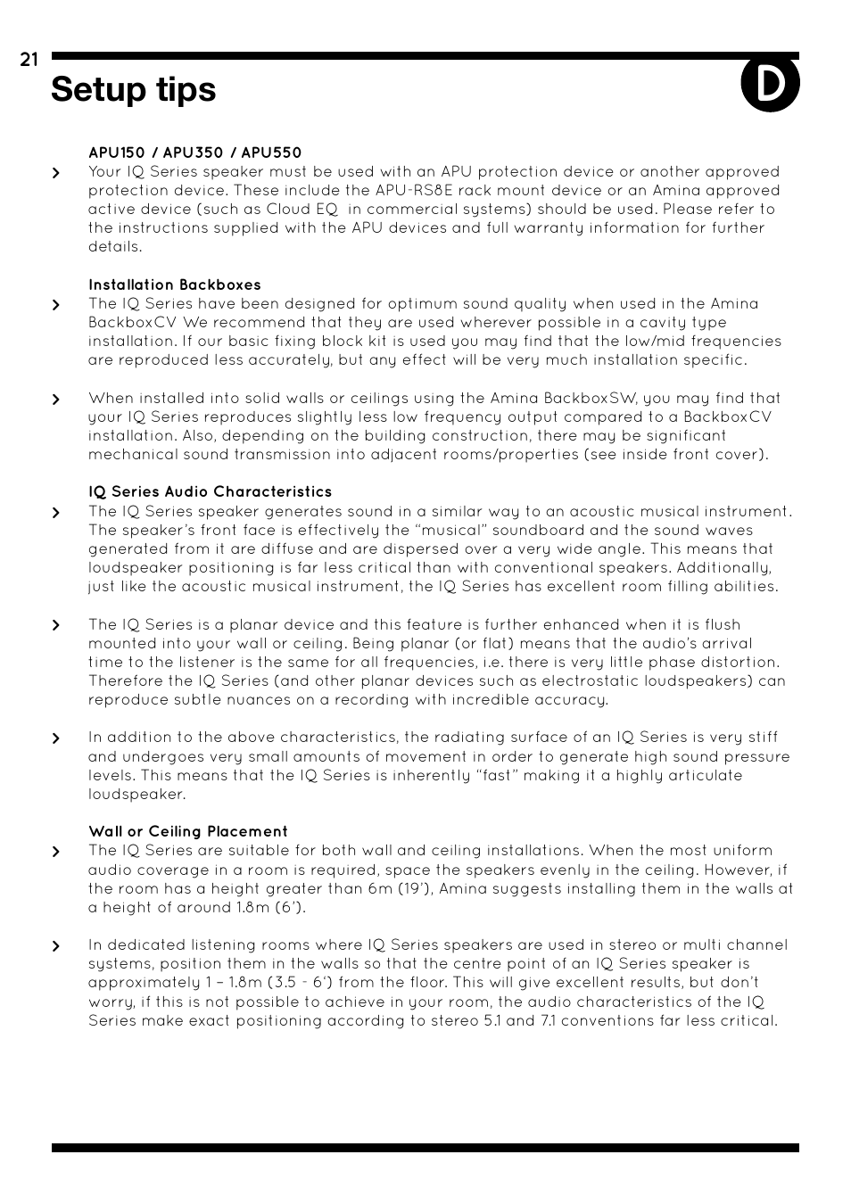Setup tips | Amina iQ Developer Series User Manual | Page 24 / 32