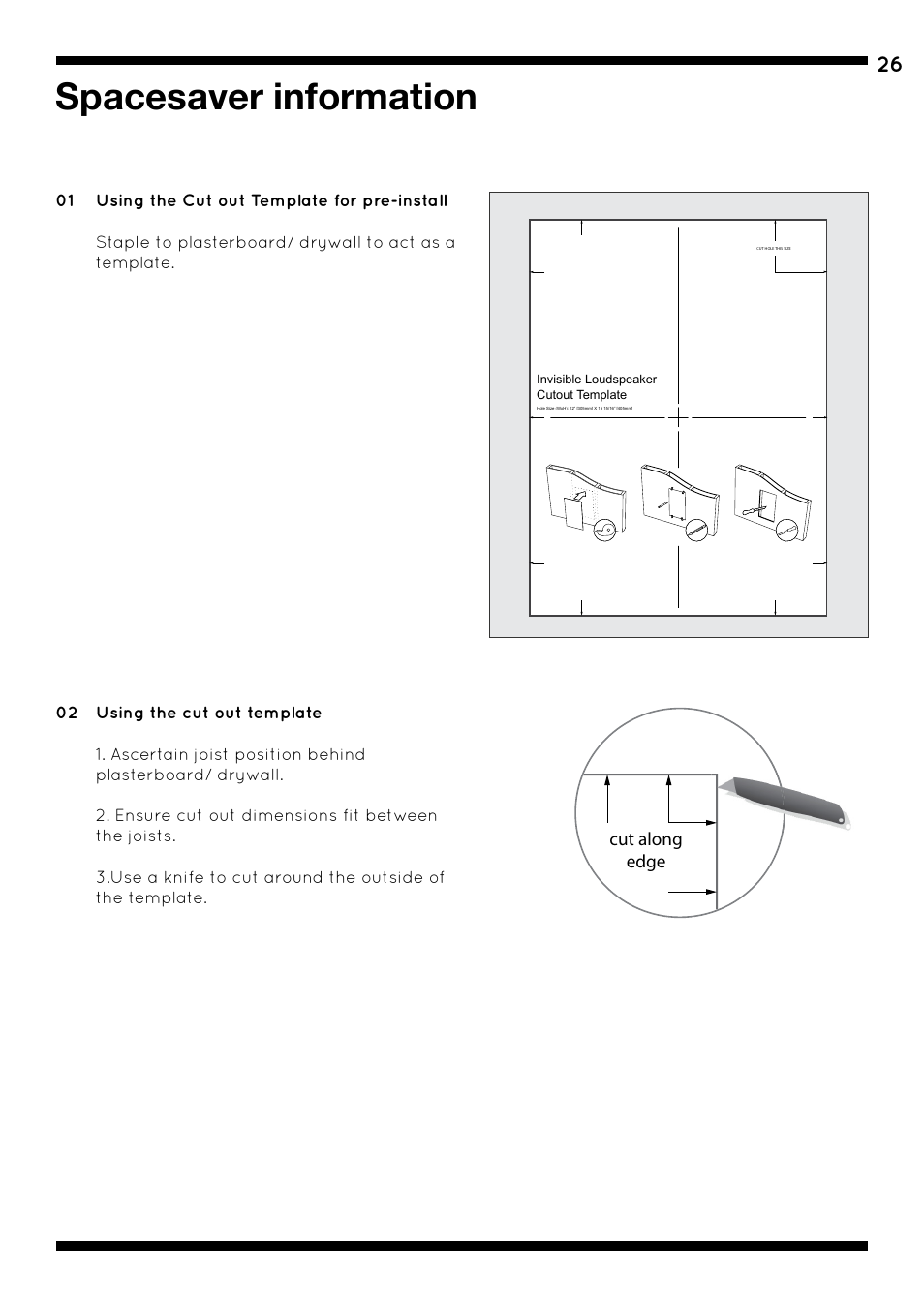 Spacesaver information, Cut along edge | Amina iQ Developer Series User Manual | Page 29 / 32