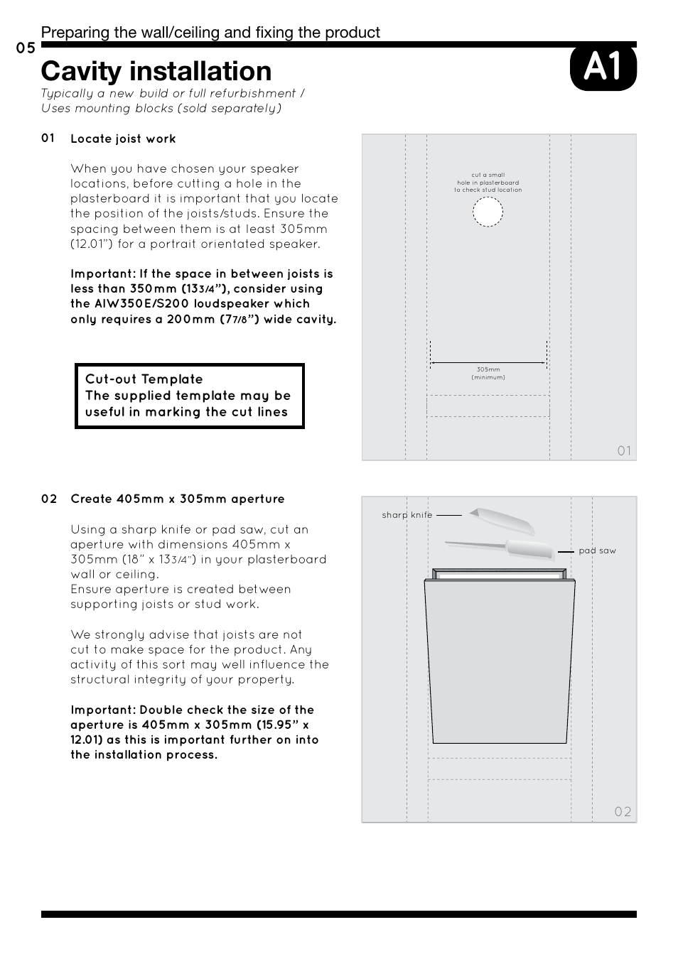 Cavity installation, Preparing the wall/ceiling and fixing the product | Amina iQ Developer Series User Manual | Page 8 / 32