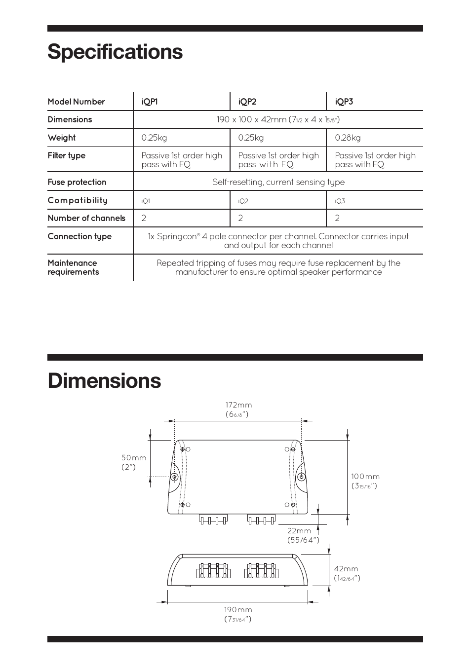 05 apu spec copy, Specifications dimensions | Amina iQP 1 User Manual | Page 5 / 8