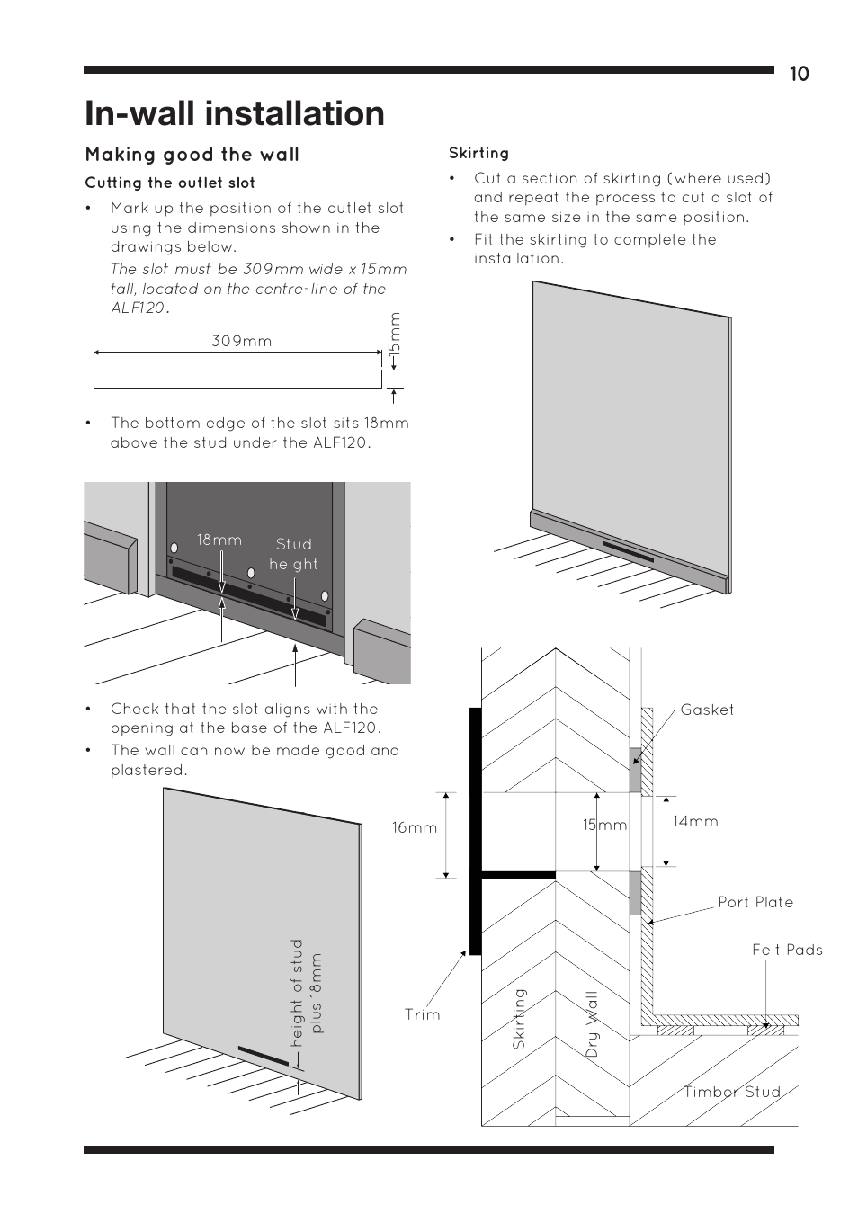 In-wall installation, Making good the wall | Amina ALF120 User Manual | Page 10 / 15