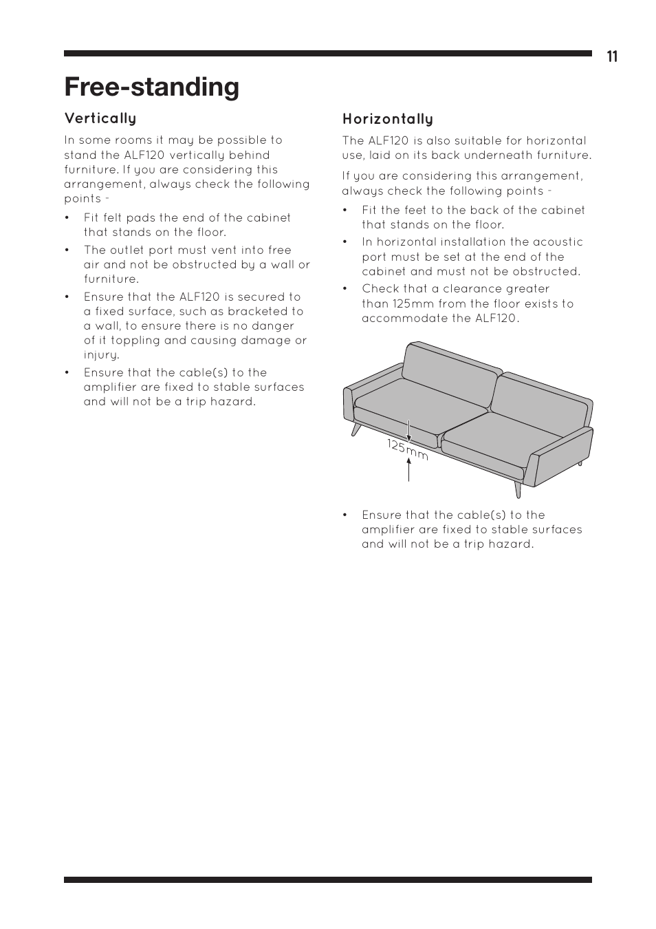 Free-standing, Vertically, Horizontally | Amina ALF120 User Manual | Page 11 / 15