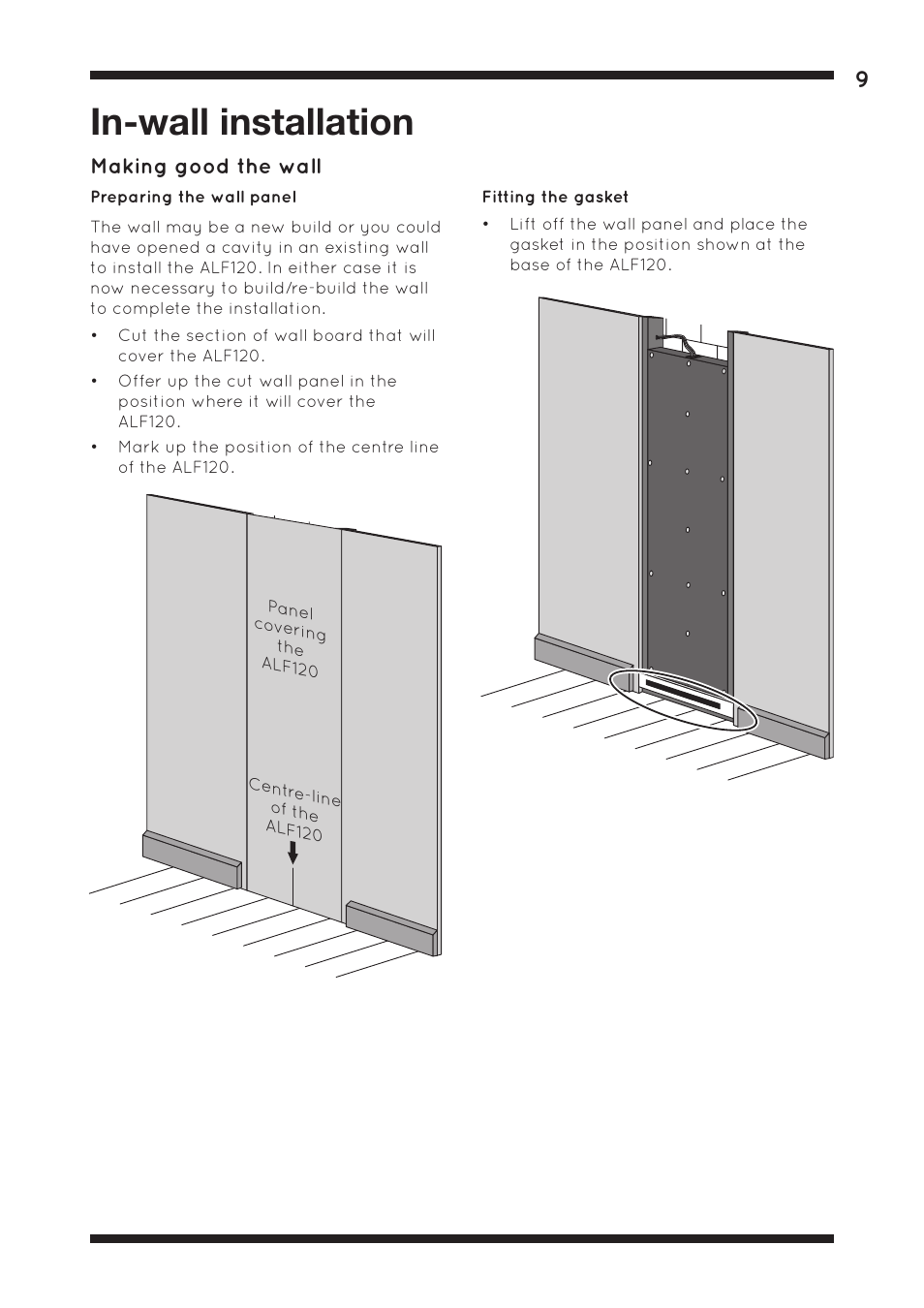 In-wall installation, Making good the wall | Amina ALF120 User Manual | Page 9 / 15