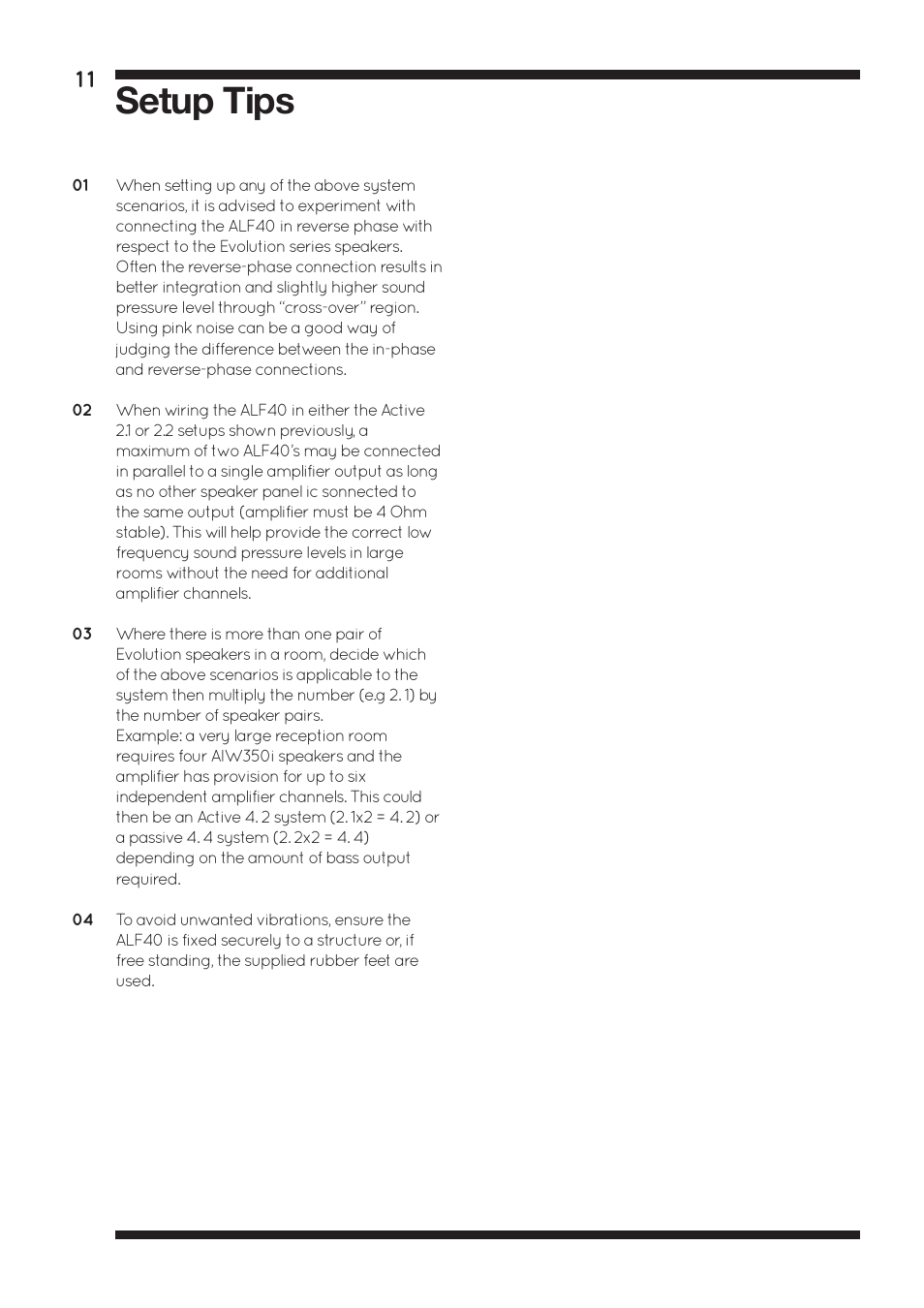 Setup tips | Amina ALF40 User Manual | Page 13 / 16