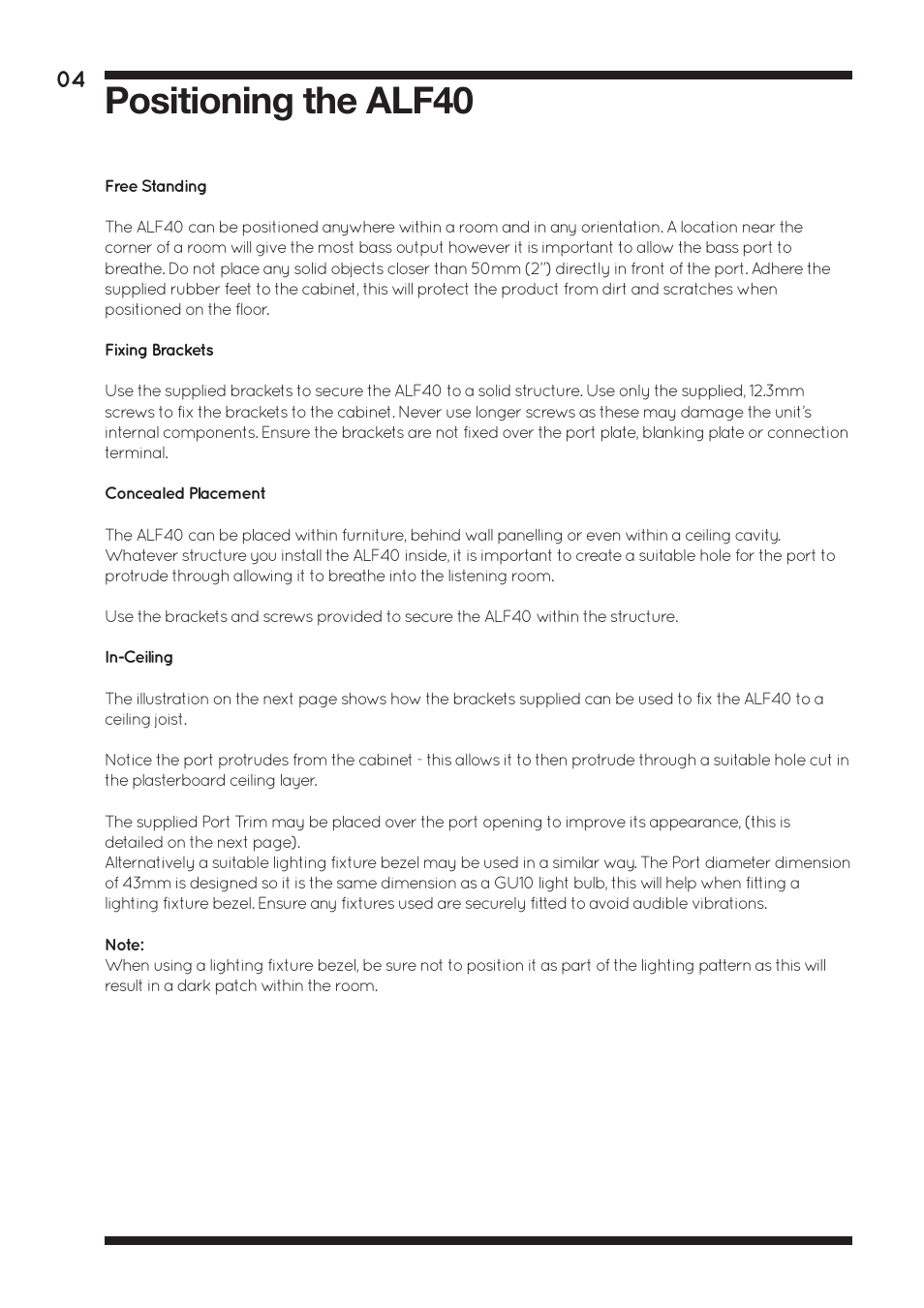 Positioning the alf40 | Amina ALF40 User Manual | Page 6 / 16