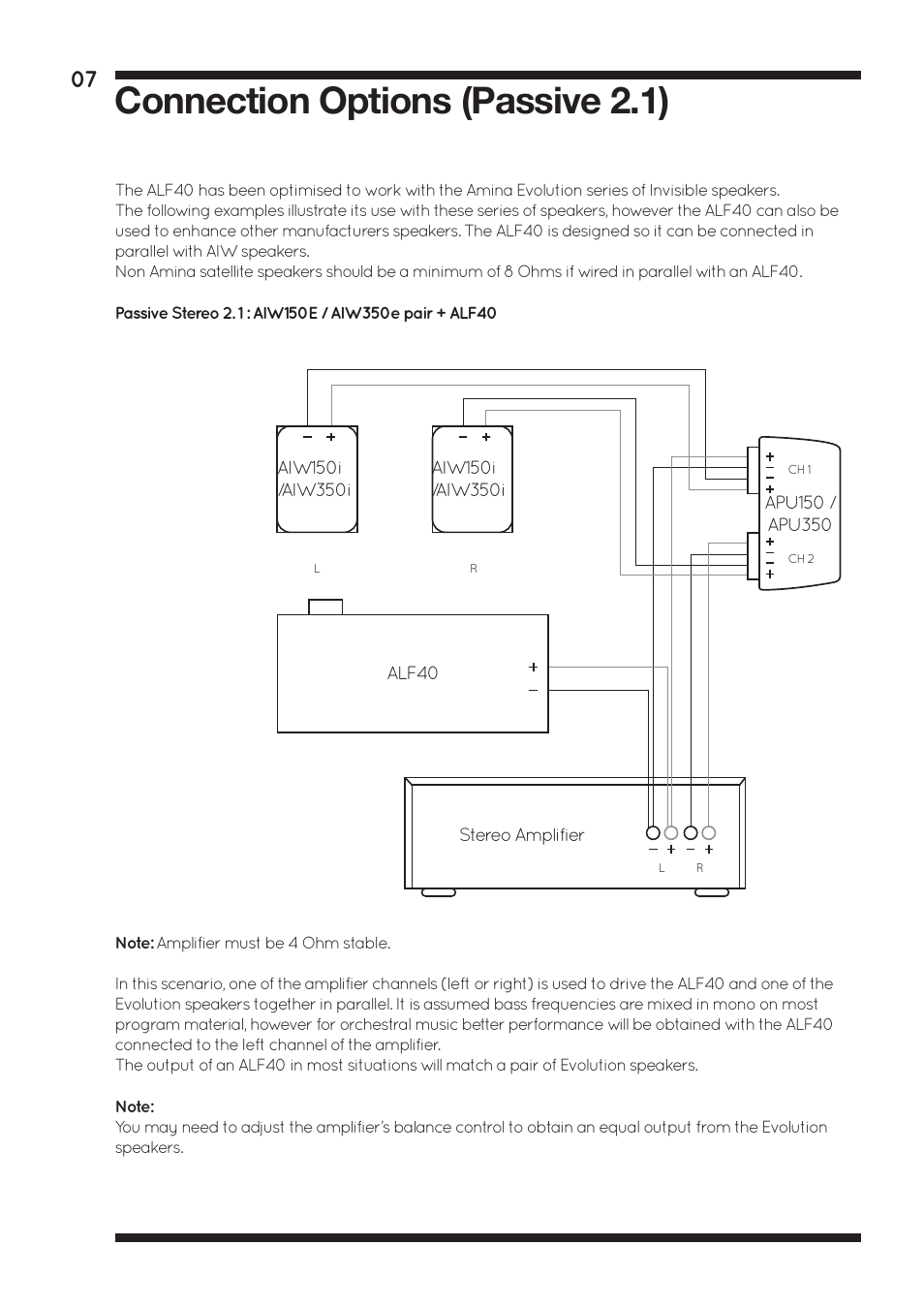 Connection options (passive 2.1) | Amina ALF40 User Manual | Page 9 / 16