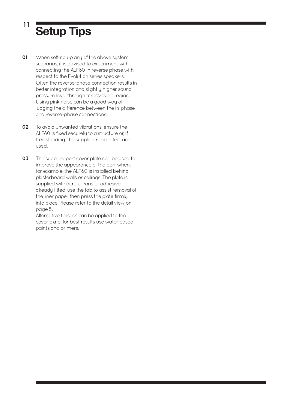 Setup tips | Amina ALF80 User Manual | Page 13 / 16