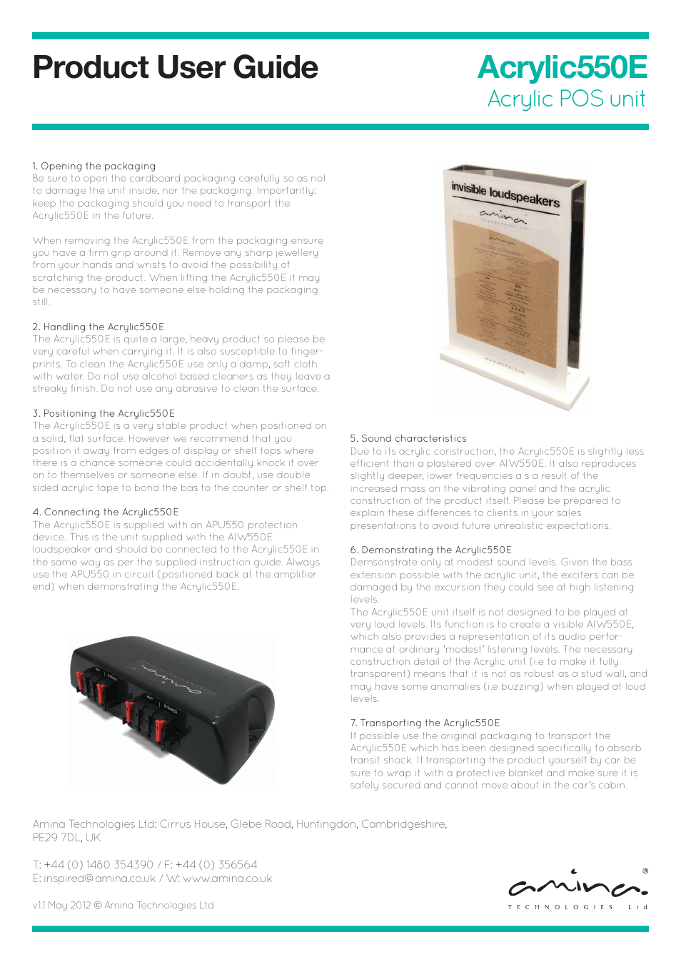 Amina Acrylic550E User Manual | 1 page