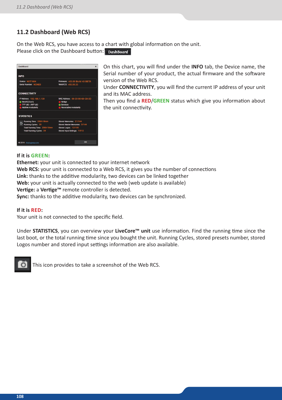 3 dashboard (web rcs), 2 dashboard (web rcs) | Analog Way ASCENDER 16 (LIVECORE) - Ref. ASC1602 User Manual User Manual | Page 108 / 118