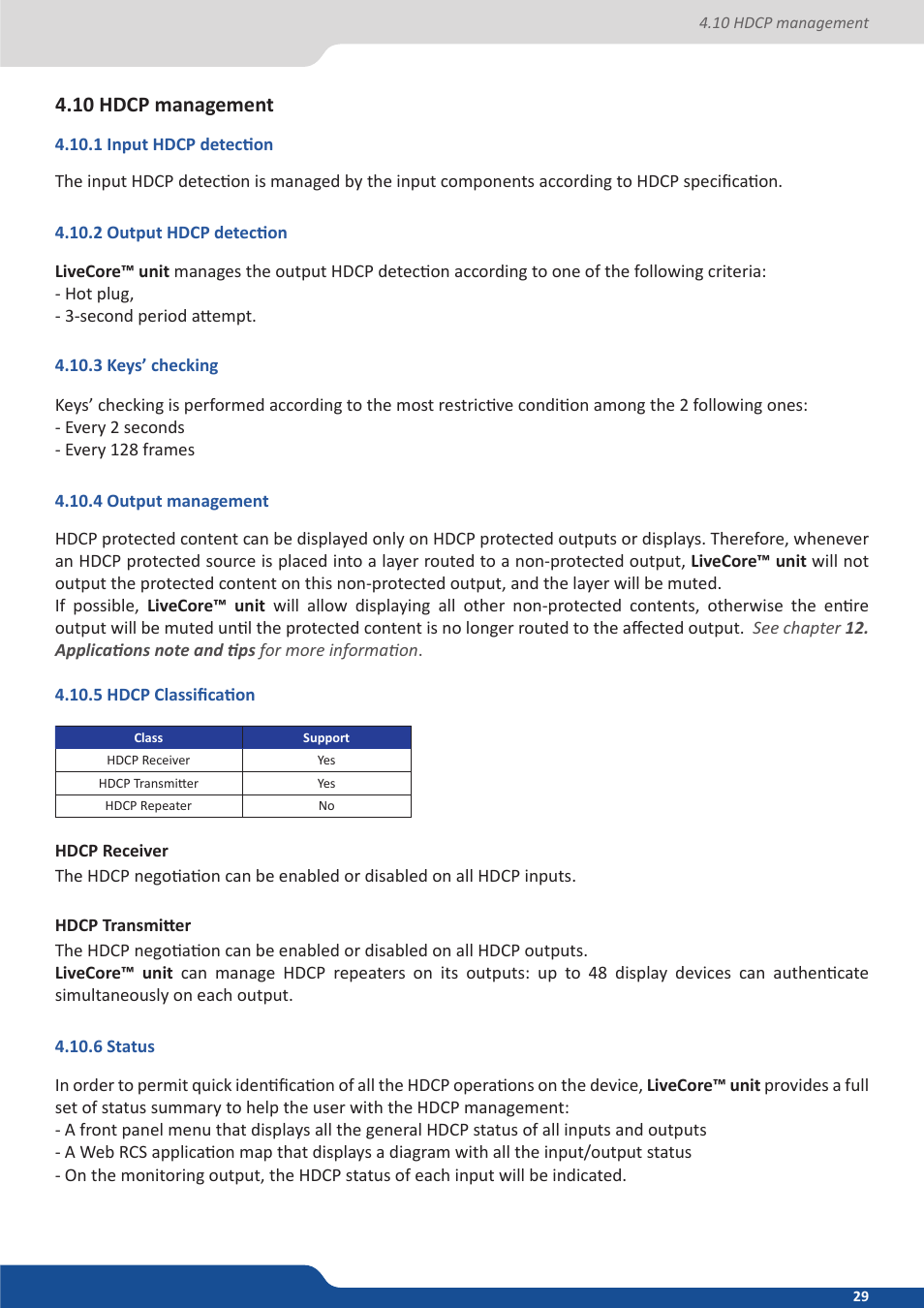 10 hdcp management, 1 input hdcp detection, 2 output hdcp detection | 3 keys’ checking, 4 output management, 5 hdcp classification, 6 status | Analog Way ASCENDER 16 (LIVECORE) - Ref. ASC1602 User Manual User Manual | Page 29 / 118