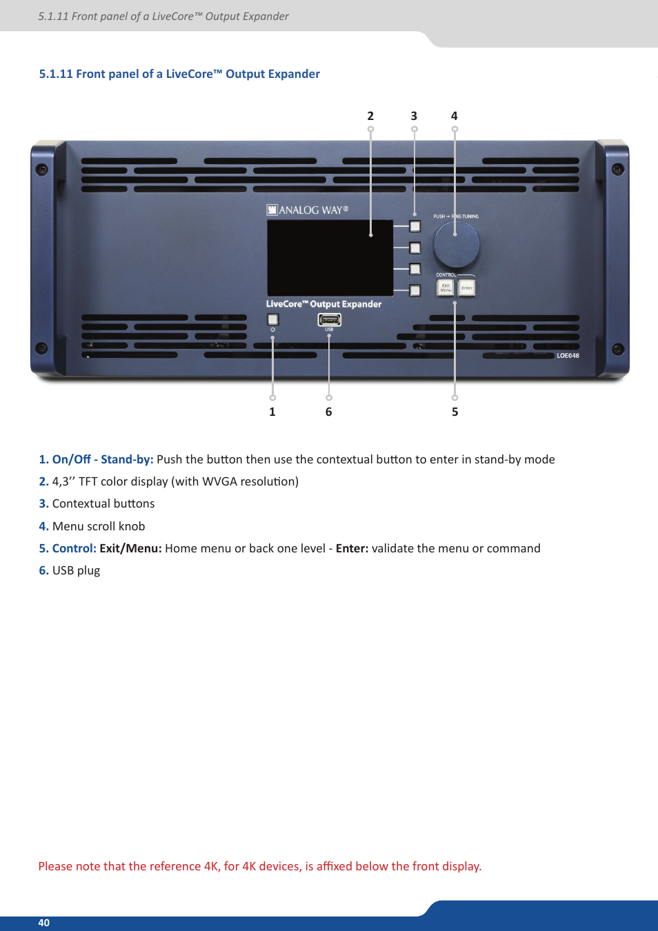 11 front panel of a livecore output expander | Analog Way ASCENDER 16 (LIVECORE) - Ref. ASC1602 User Manual User Manual | Page 40 / 118