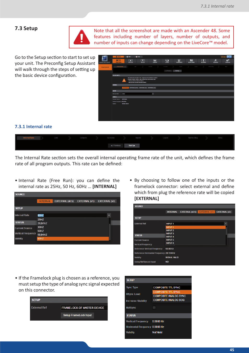 3 setup, 1 internal rate | Analog Way ASCENDER 16 (LIVECORE) - Ref. ASC1602 User Manual User Manual | Page 45 / 118