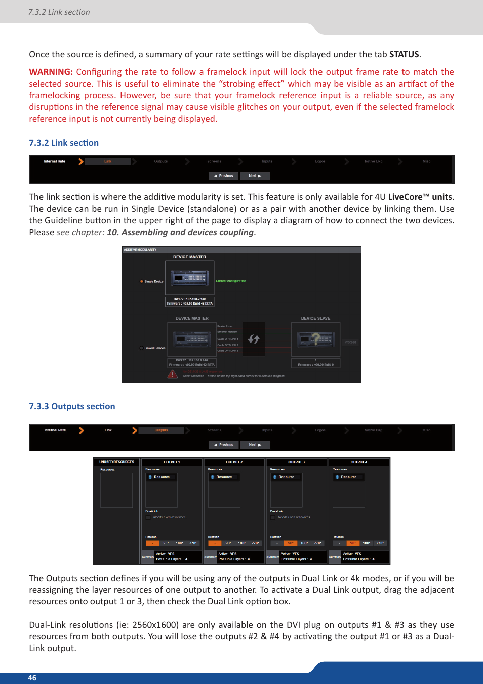 2 link section, 3 outputs section | Analog Way ASCENDER 16 (LIVECORE) - Ref. ASC1602 User Manual User Manual | Page 46 / 118