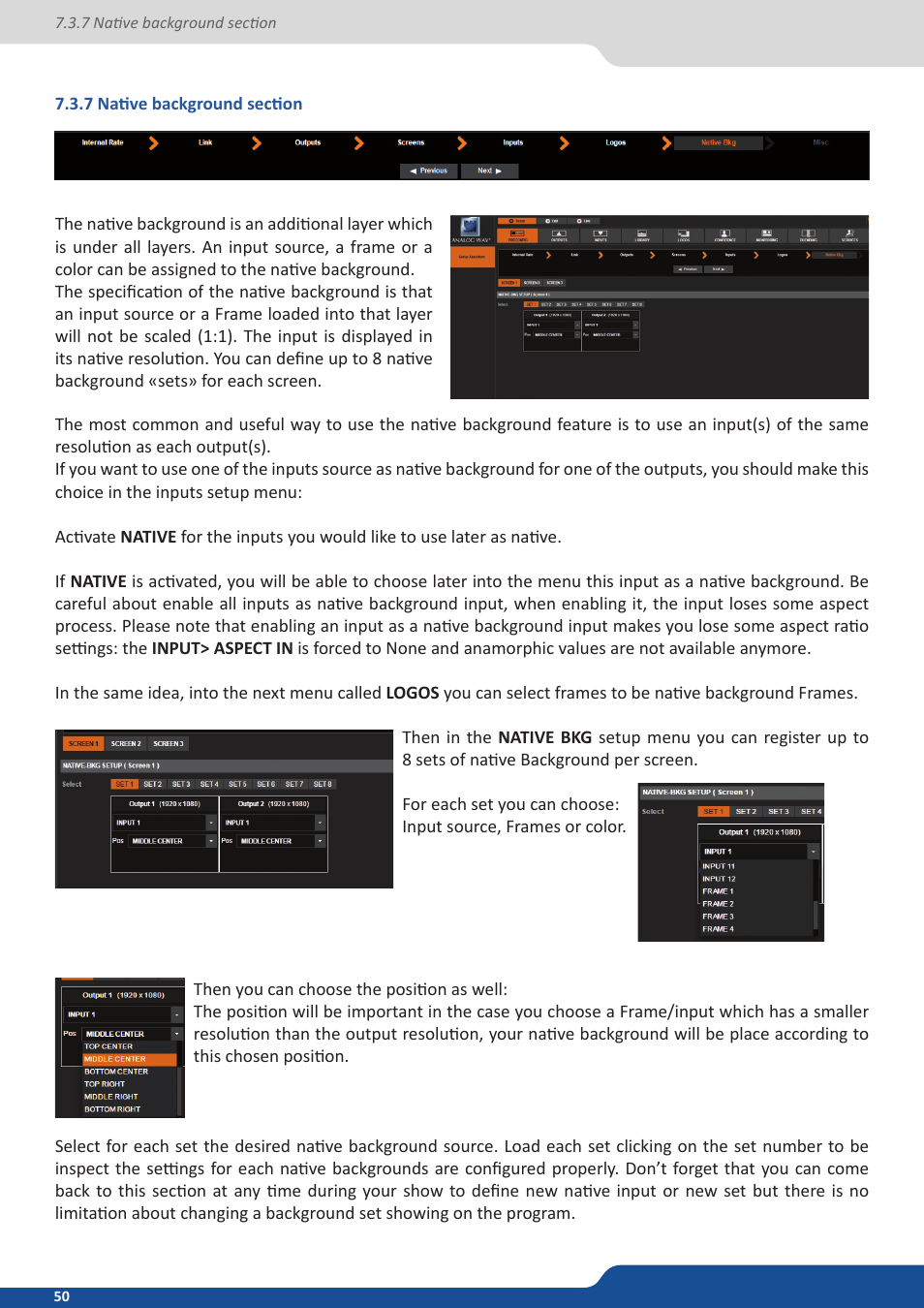 7 native background section | Analog Way ASCENDER 16 (LIVECORE) - Ref. ASC1602 User Manual User Manual | Page 50 / 118