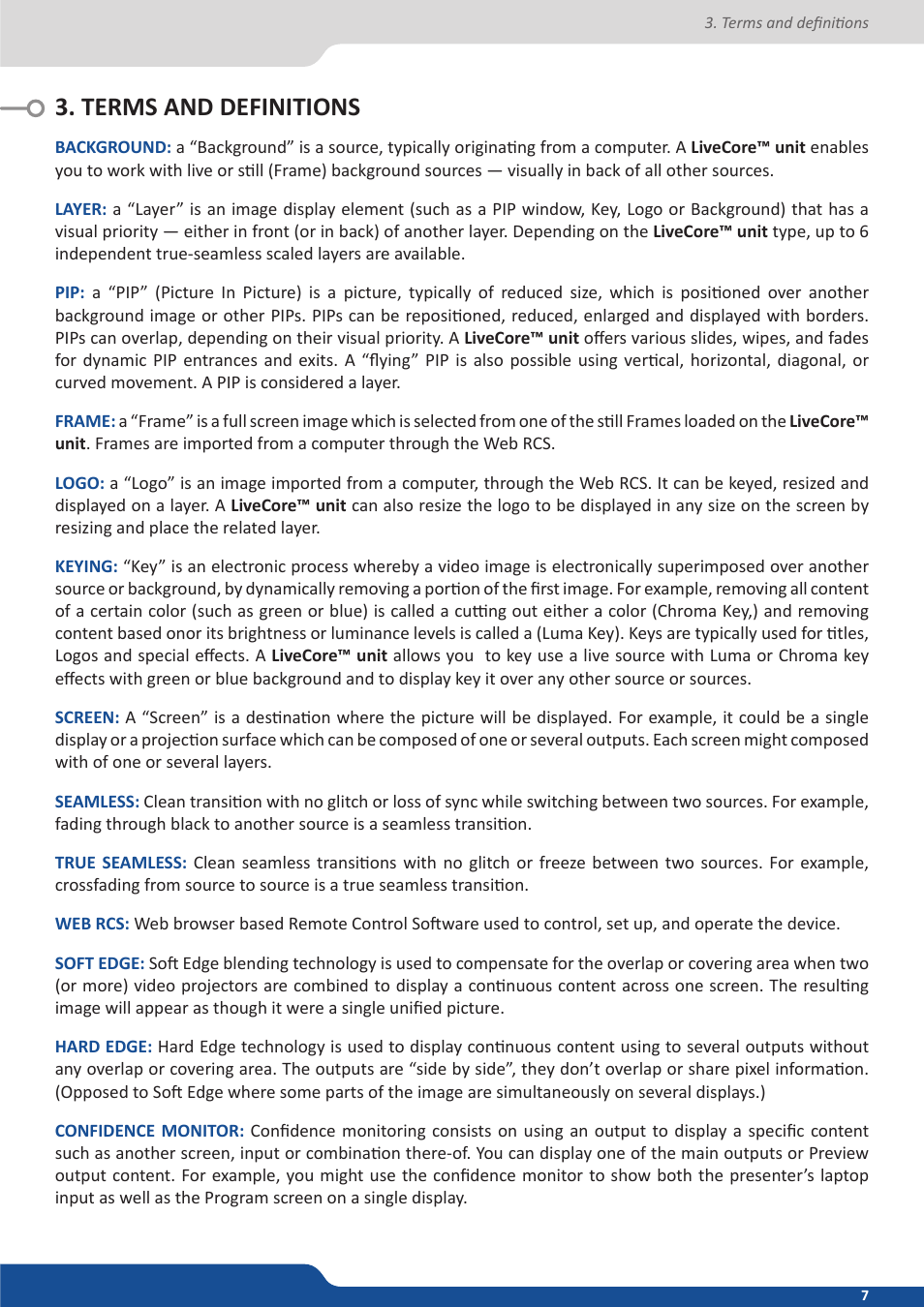 Terms and definitions | Analog Way ASCENDER 16 (LIVECORE) - Ref. ASC1602 User Manual User Manual | Page 7 / 118