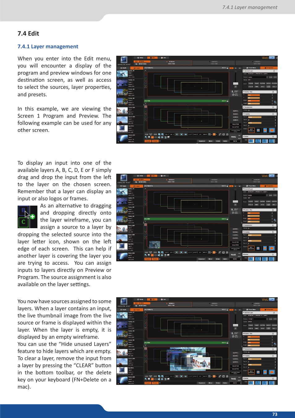 4 edit mode, 1 layer management, 4 edit | Analog Way ASCENDER 16 (LIVECORE) - Ref. ASC1602 User Manual User Manual | Page 73 / 118
