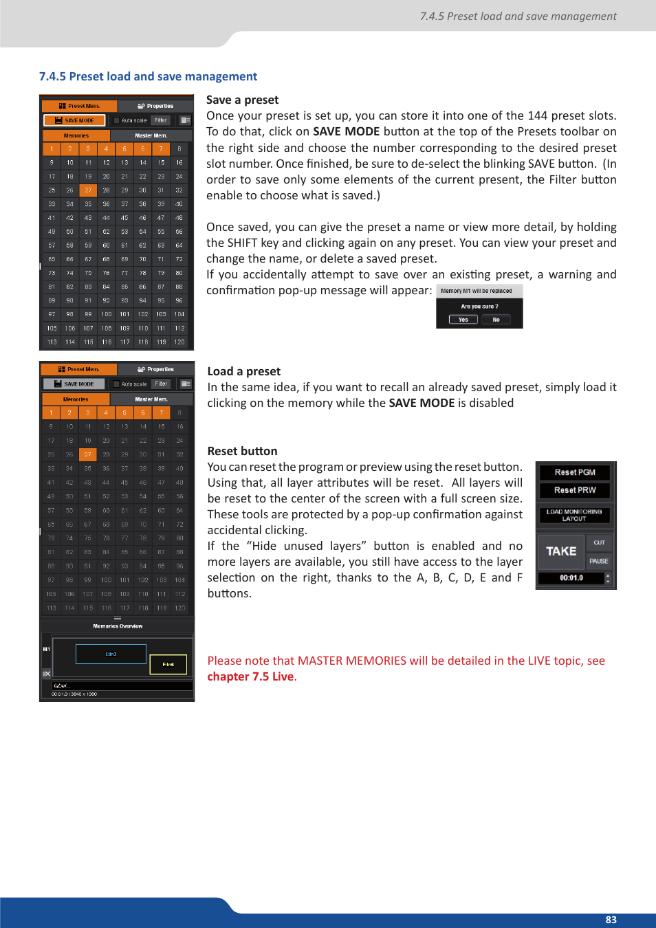 5 preset load and save management | Analog Way ASCENDER 16 (LIVECORE) - Ref. ASC1602 User Manual User Manual | Page 83 / 118