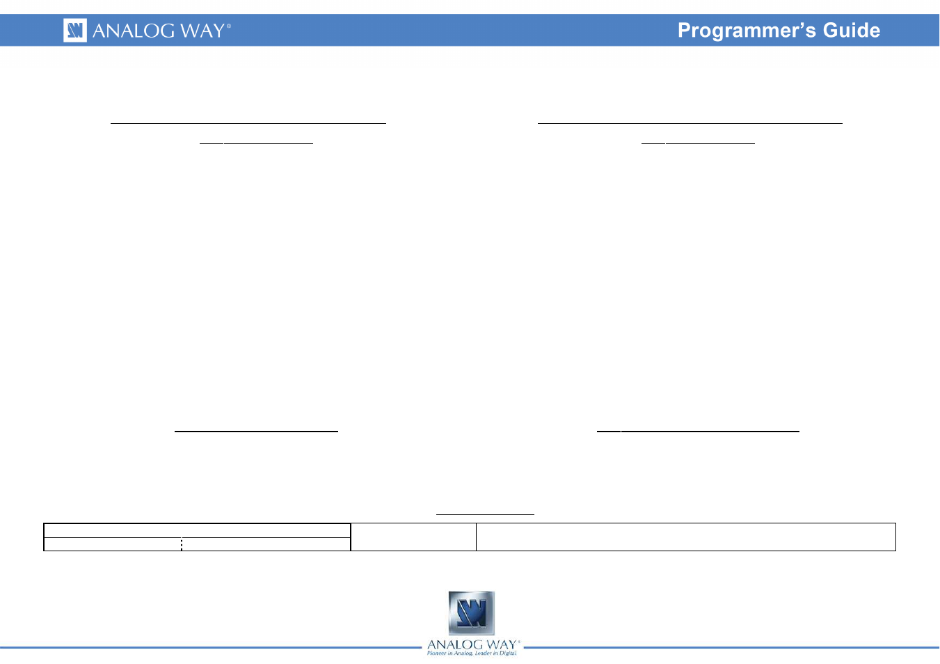 Appendix a: programmer's guide, Annexe a: guide de programmation | Analog Way BROAD SCAN - Ref. BSC730 Programmer's Guide User Manual | Page 2 / 13