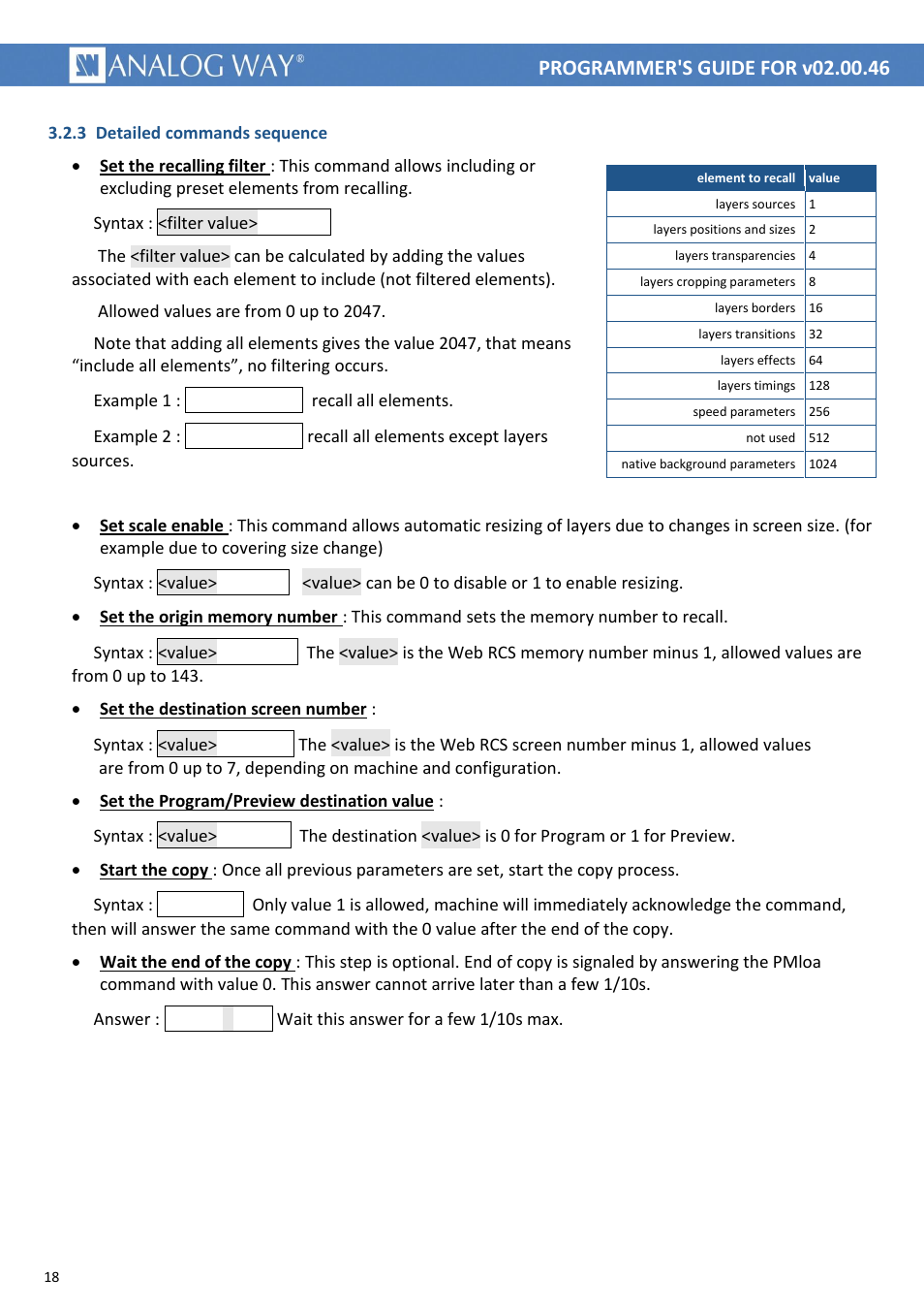 Filter option, Pmcat, 2047pmcat | 2046pmcat, Pmlse, Pmmet, Pmscf, Pmprf, 1pmloa, Pmloa0 | Analog Way LIVECORE PLATFORM TPP Current Programmer's Guide User Manual | Page 18 / 44