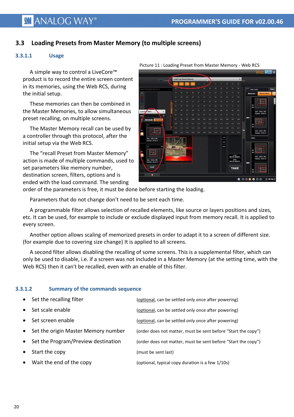 Analog Way LIVECORE PLATFORM TPP Current Programmer's Guide User Manual | Page 20 / 44