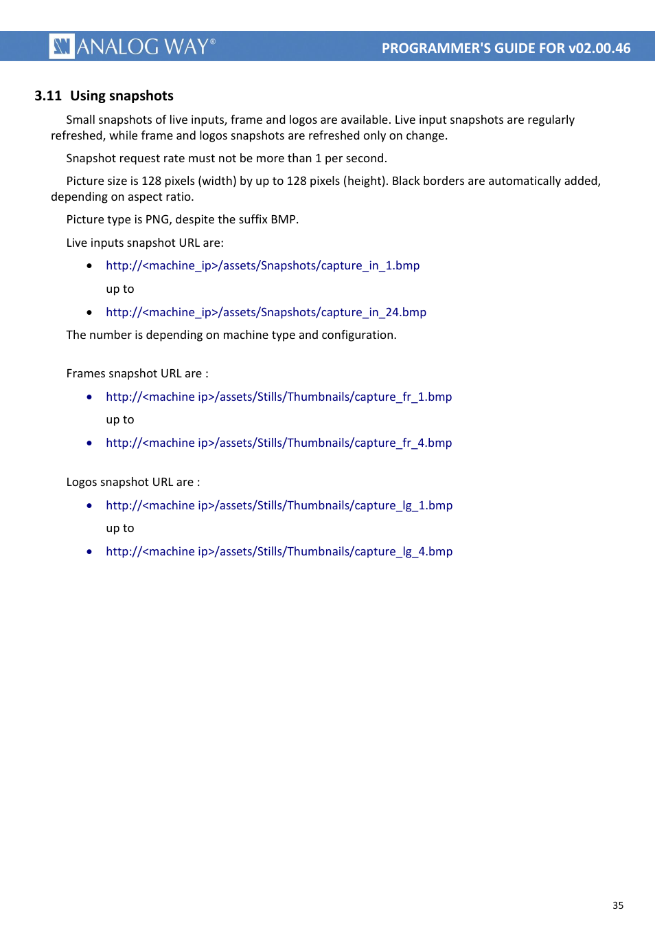 Using snapshots | Analog Way LIVECORE PLATFORM TPP Current Programmer's Guide User Manual | Page 35 / 44