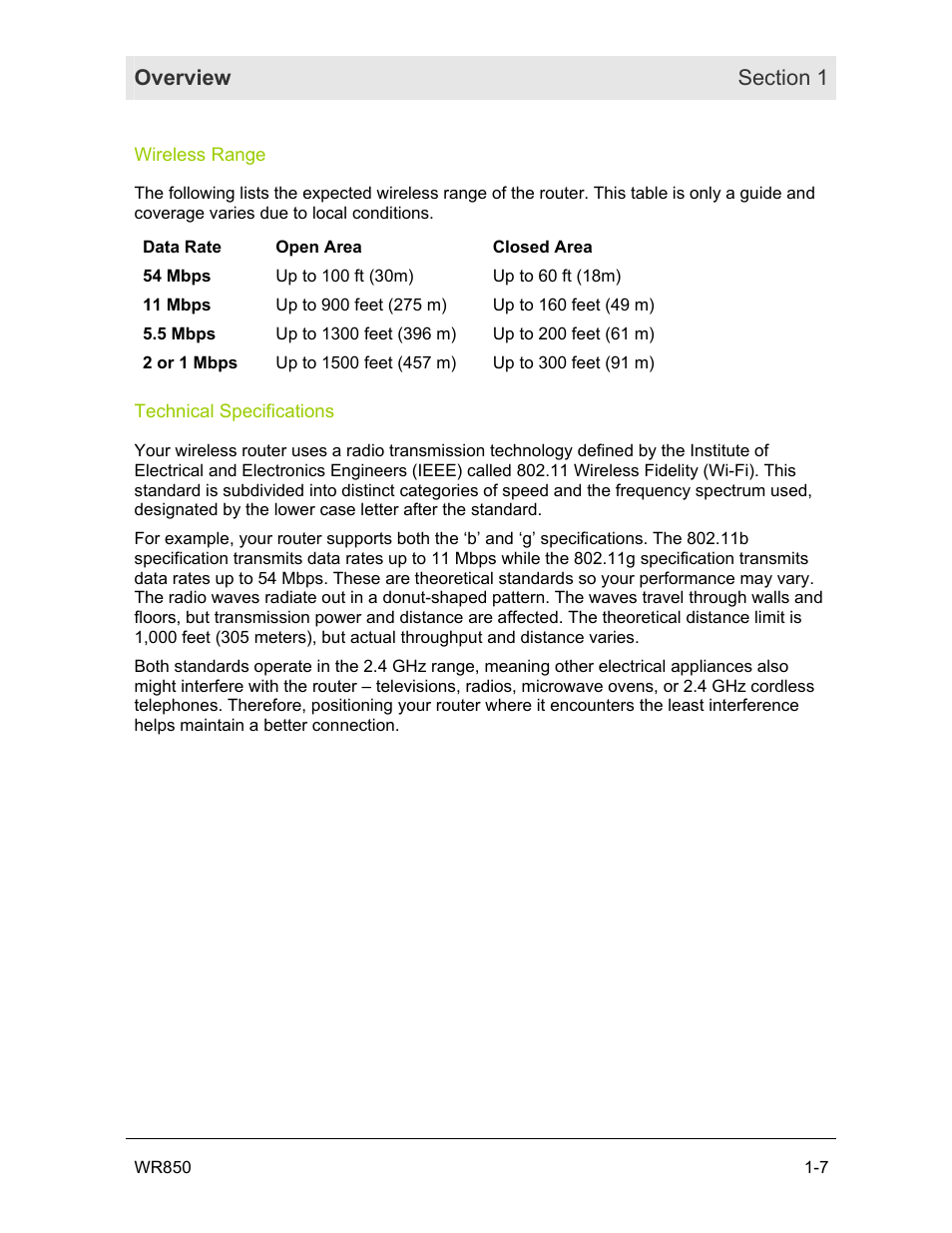 Wireless range, Technical specifications | Motorola WR850GP User Manual | Page 13 / 95