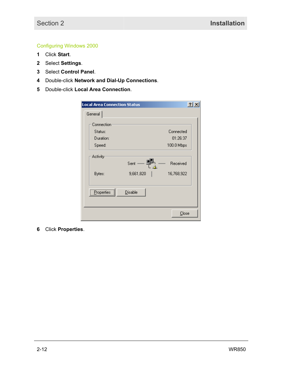 Configuring windows 2000 | Motorola WR850GP User Manual | Page 28 / 95