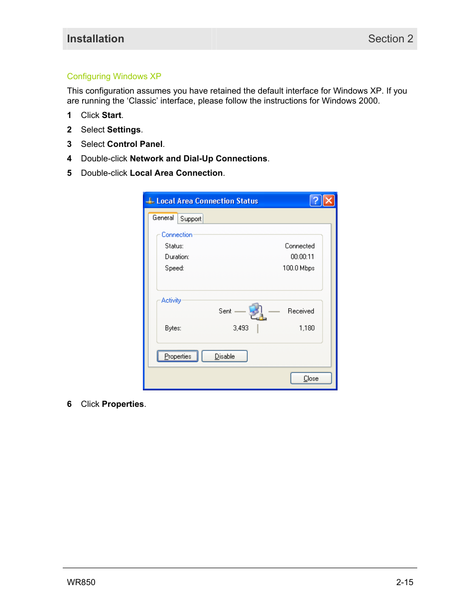Configuring windows xp | Motorola WR850GP User Manual | Page 31 / 95