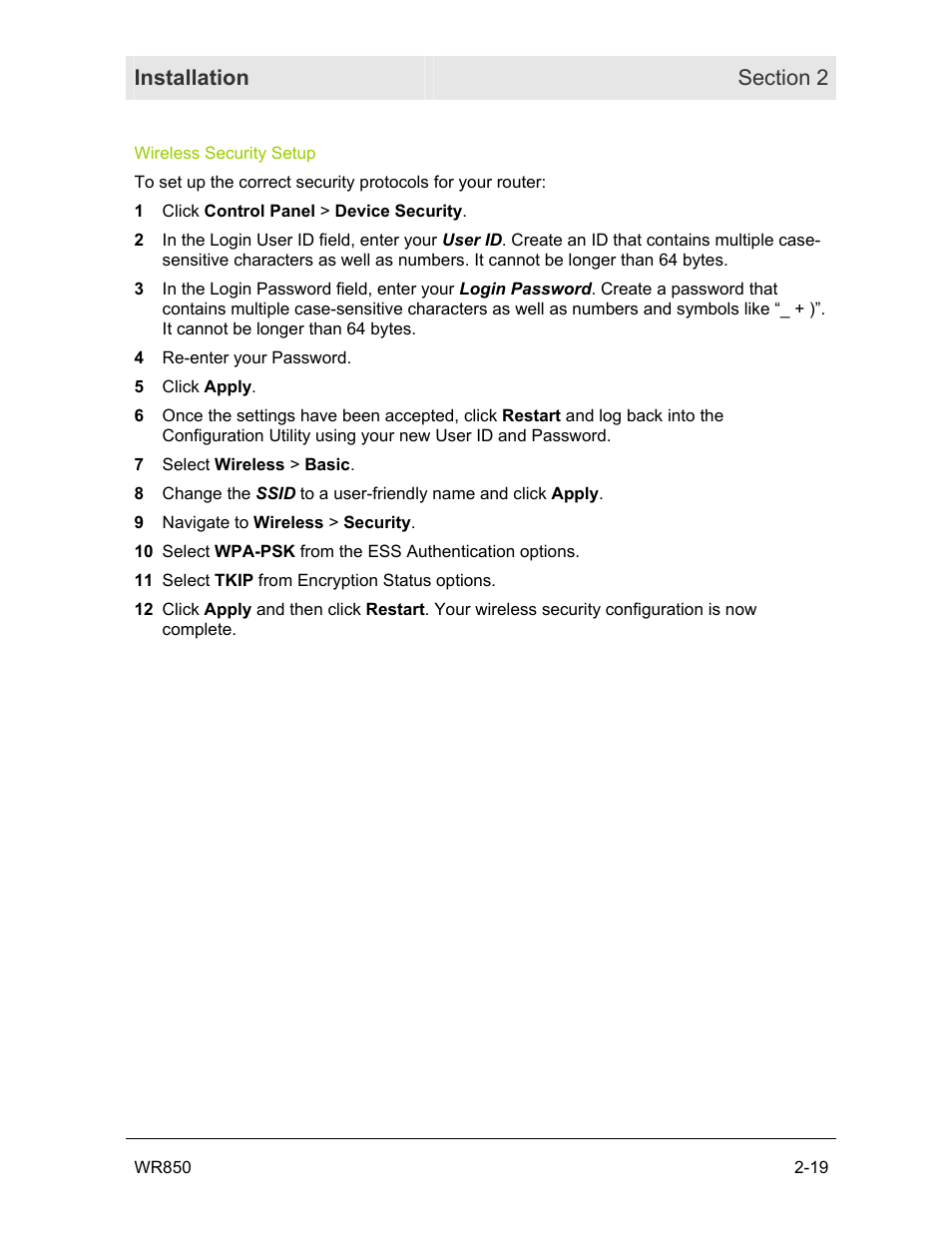 Wireless security setup | Motorola WR850GP User Manual | Page 35 / 95