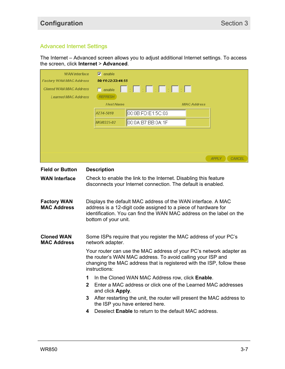 Advanced internet settings | Motorola WR850GP User Manual | Page 44 / 95