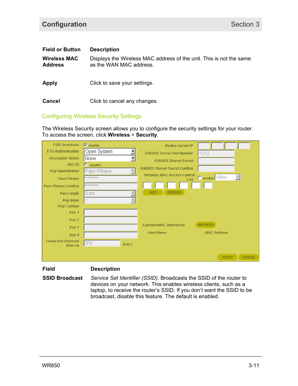 Configuring wireless security settings | Motorola WR850GP User Manual | Page 48 / 95