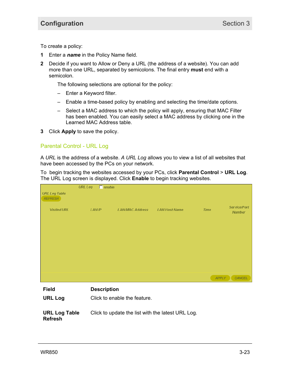 Parental control  url log | Motorola WR850GP User Manual | Page 60 / 95