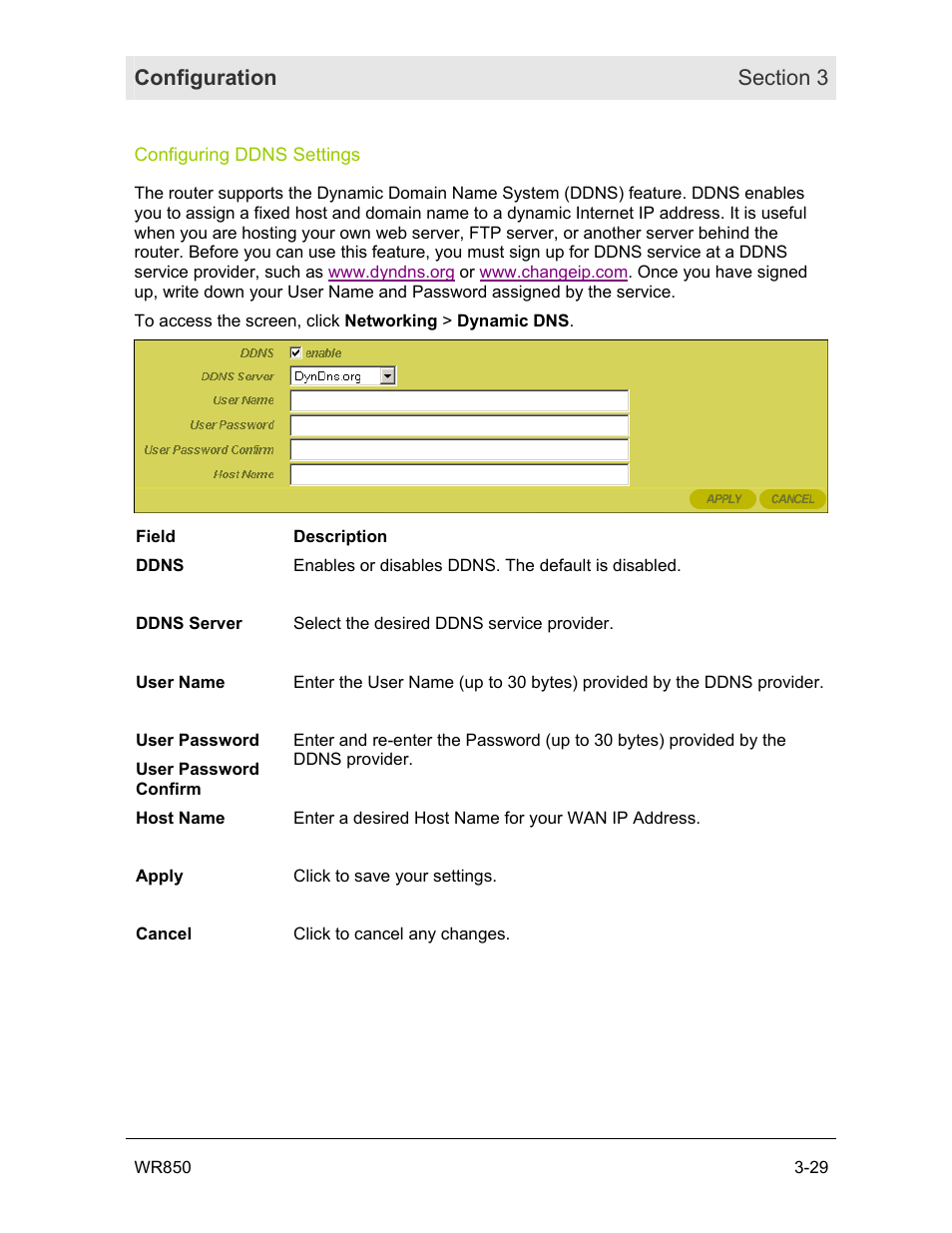 Configuring ddns settings | Motorola WR850GP User Manual | Page 66 / 95