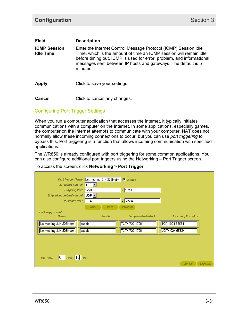Configuring port trigger settings | Motorola WR850GP User Manual | Page 68 / 95