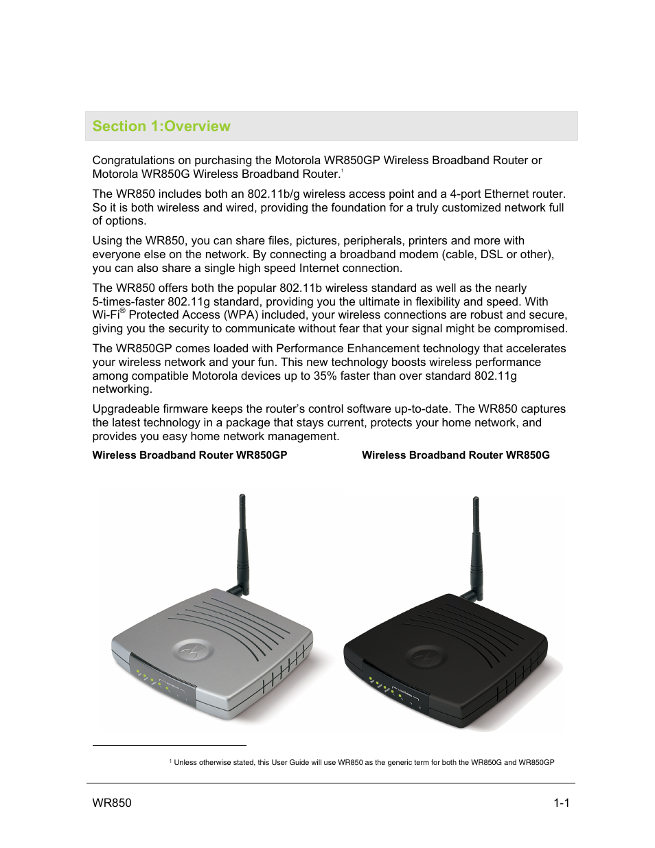 Section 1:overview | Motorola WR850GP User Manual | Page 7 / 95