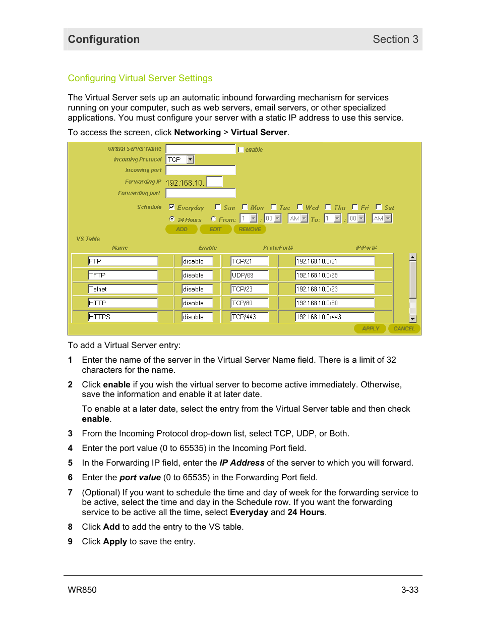 Configuring virtual server settings | Motorola WR850GP User Manual | Page 70 / 95
