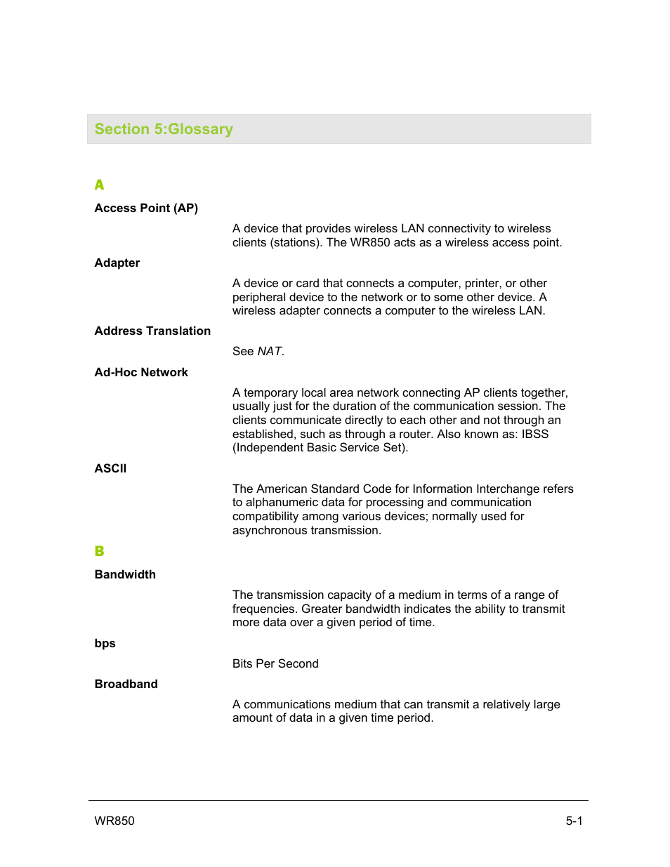Section 5:glossary | Motorola WR850GP User Manual | Page 83 / 95